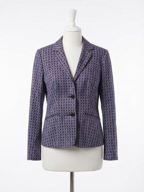 Zilch Amsterdam Cotton Blazer Jacket Blue Geometric Print Polka Dot Lined WomenM